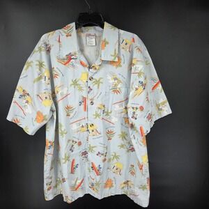 Disney Shopping Mens XL Hawaiian Shirt Mickey Minnie Donald Tropical Blue 57623
